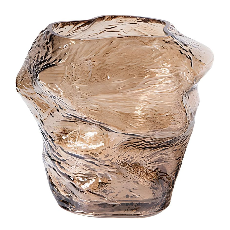 An asymmetrical shape brown glass vase.