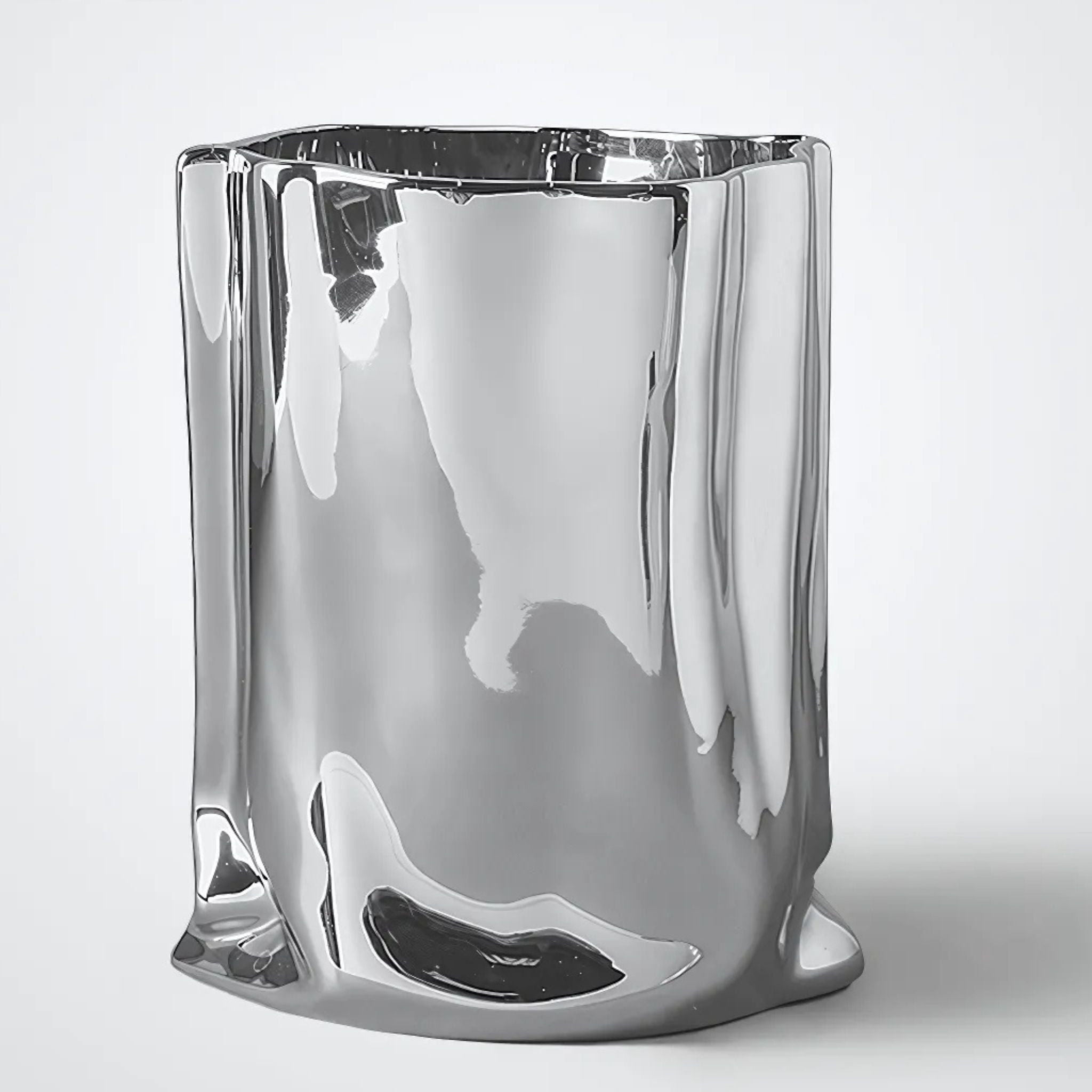 Electroplated chrome silver bag vase.