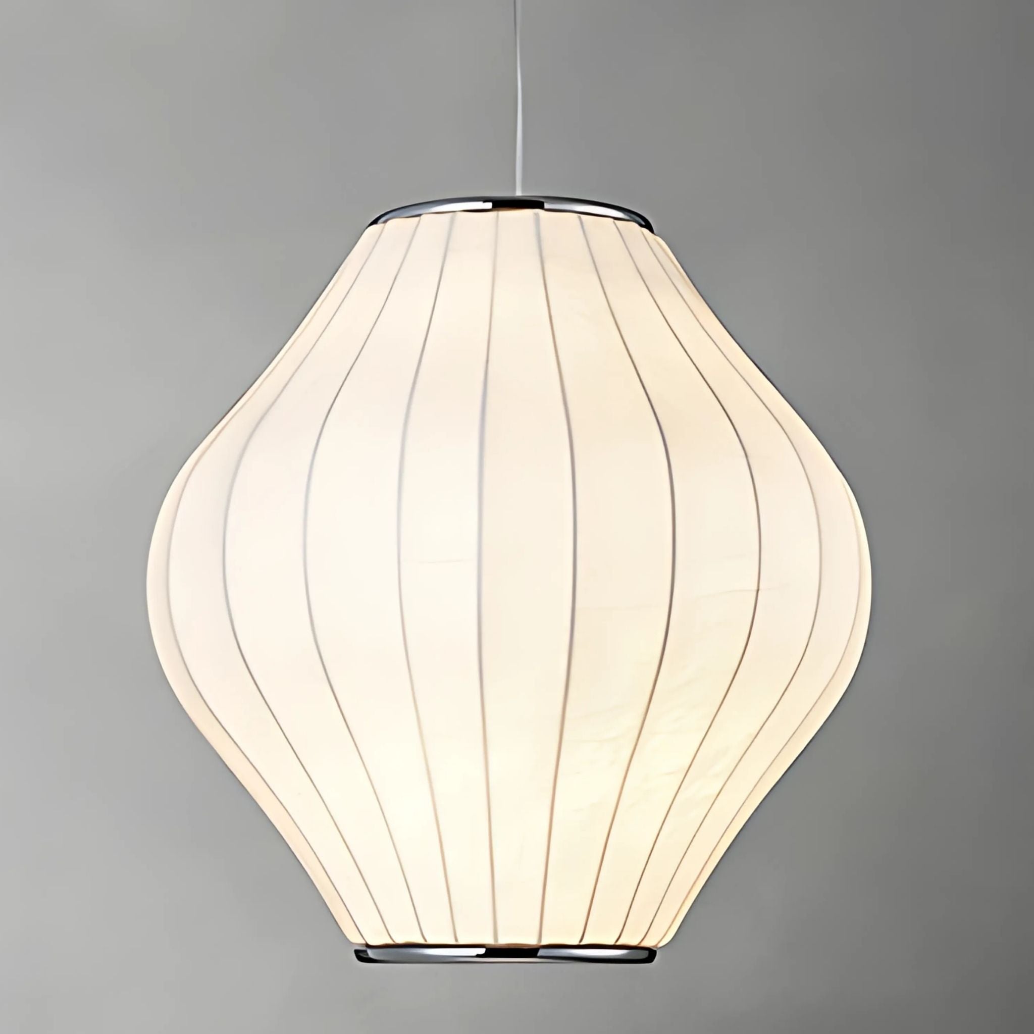 Diamond shape, white fabric lamp shade ceiling pendant light.