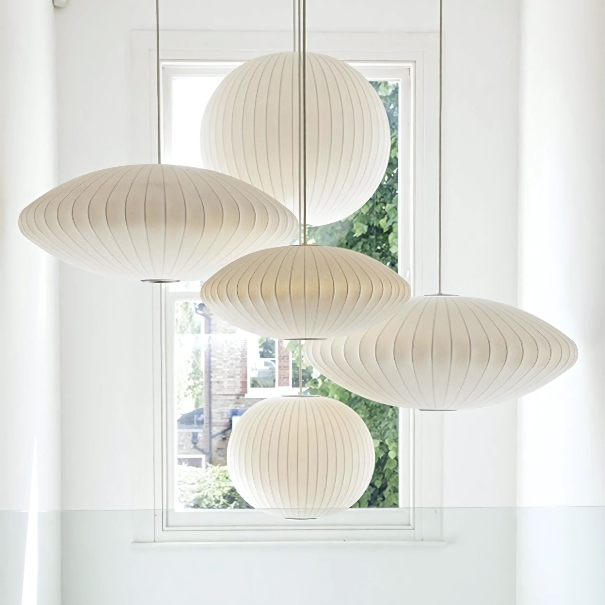 White, elegant, fabric, ceiling pendant lamps.
