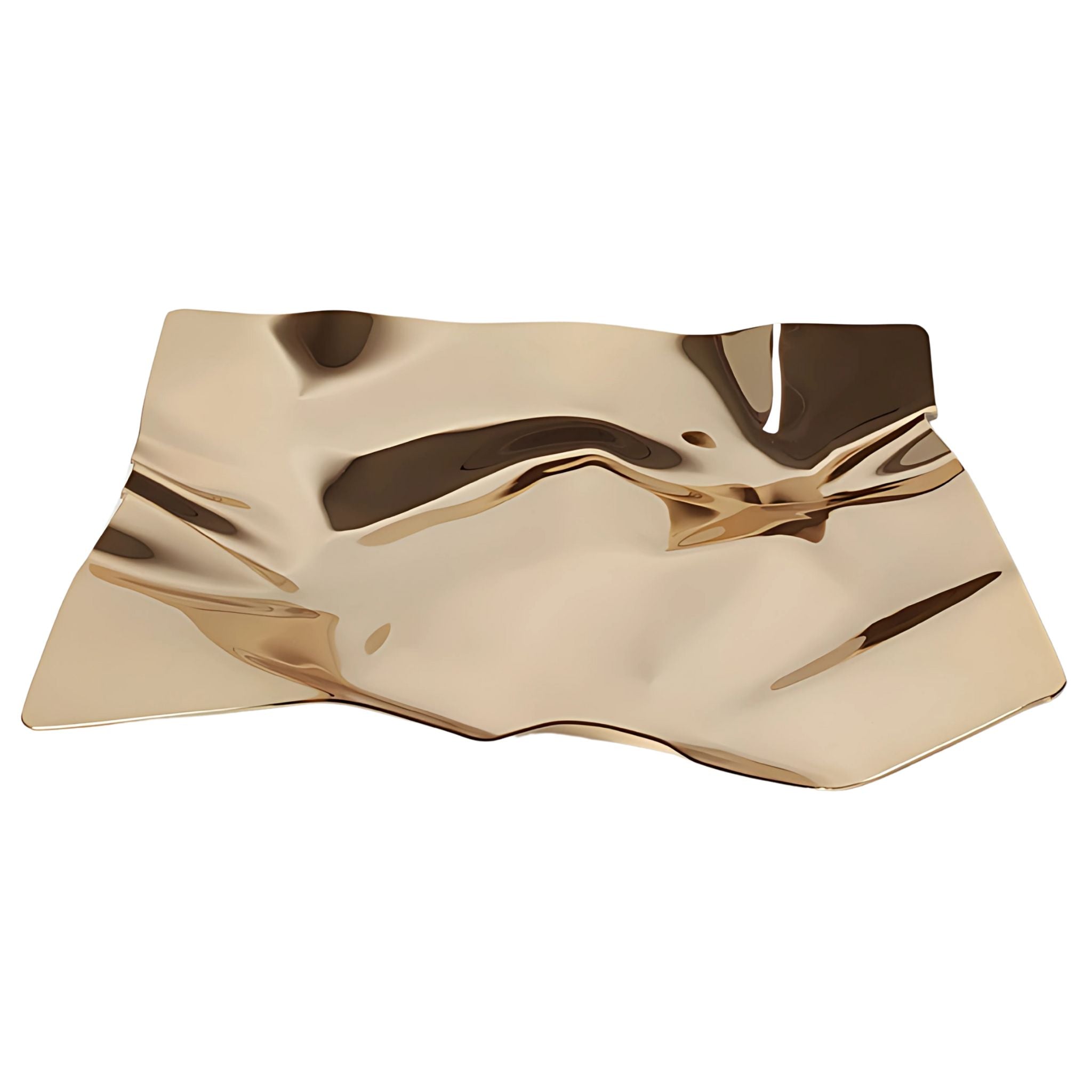 Gold, metallic square tray with square paper wrap design.