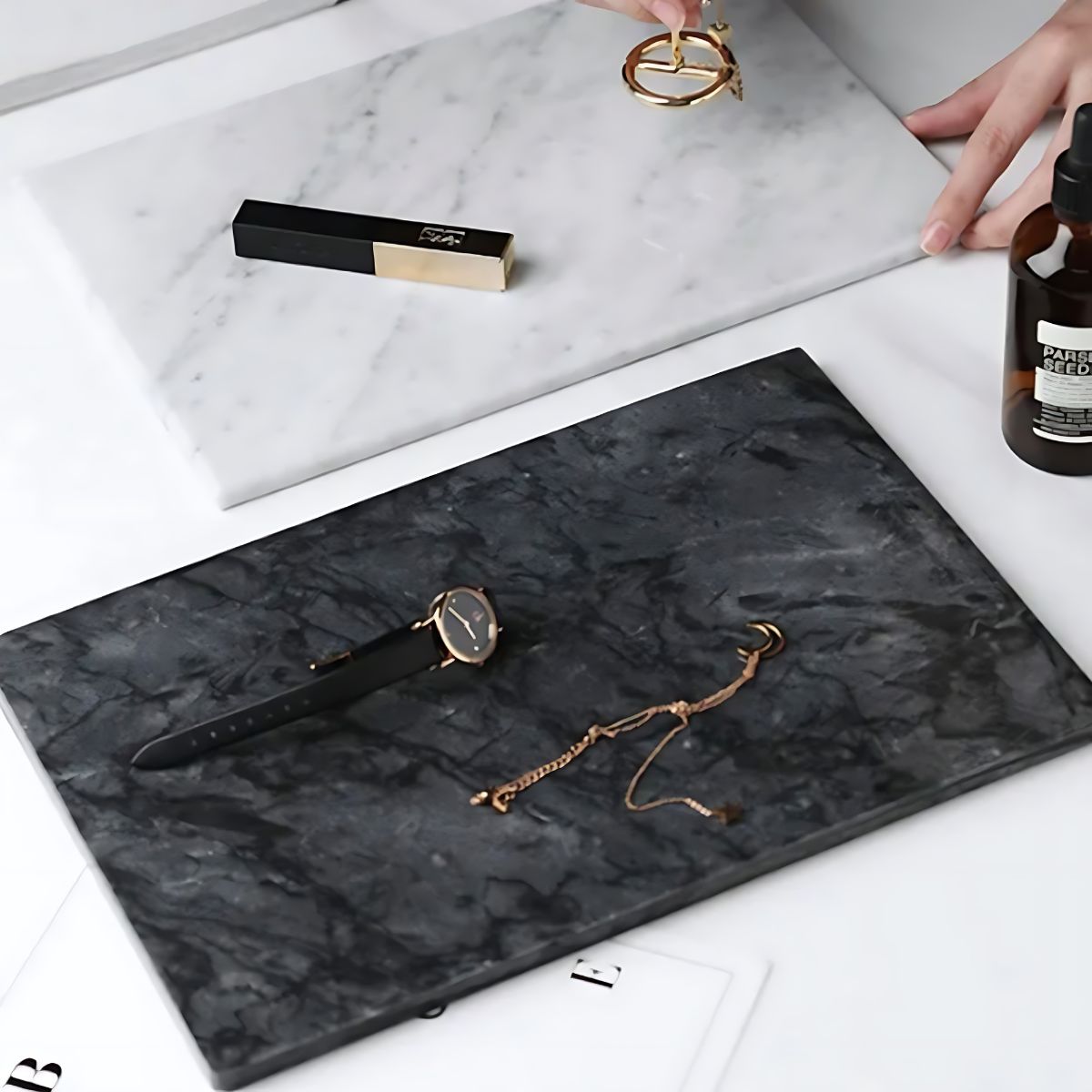 Rectangular Marble Tray - Trays - bathroom - bedroom - beekindled