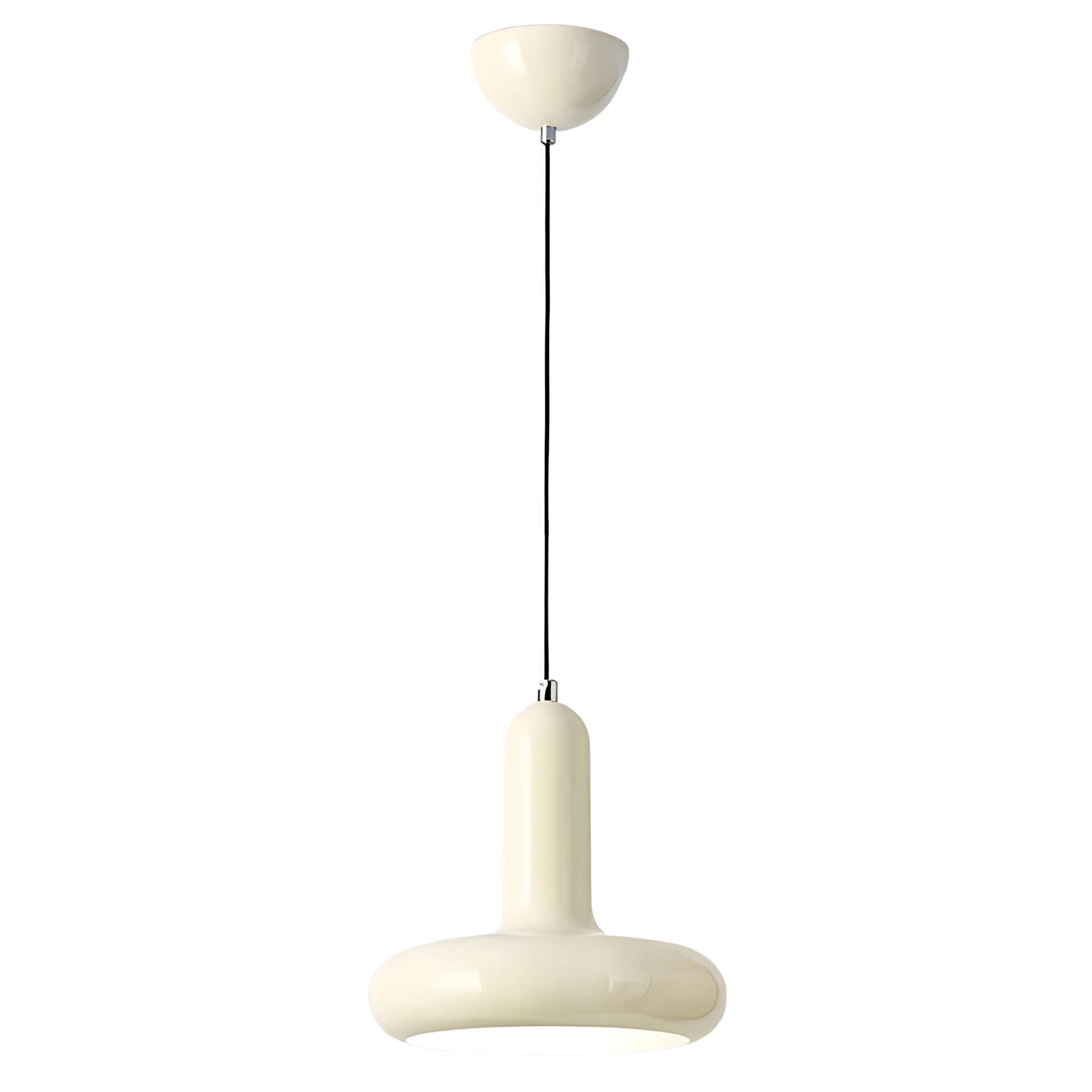 A cream white, metallic, Bauhaus inspired design ceiling pendant lamp.