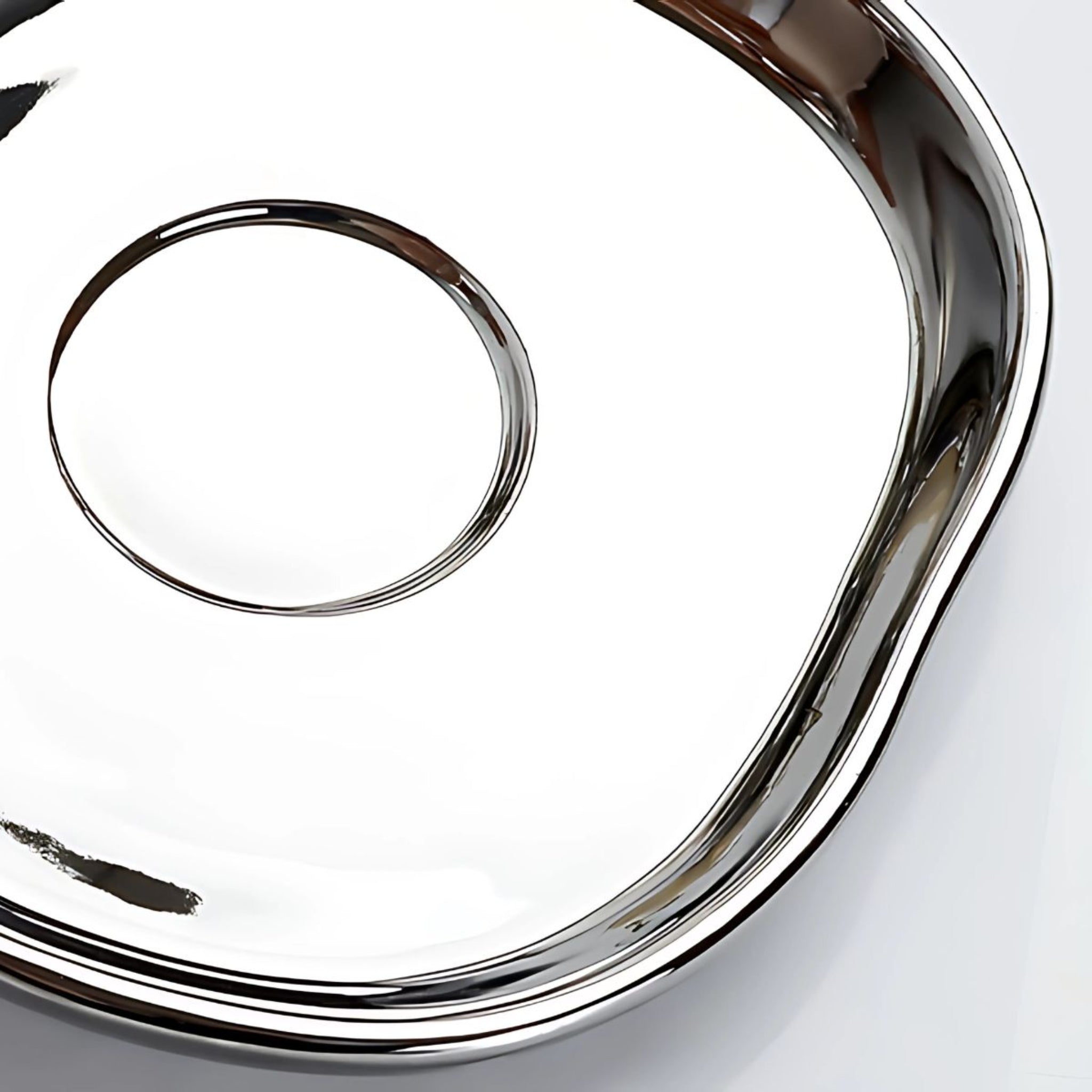 Silver chrome ceramic tea saucer plate.