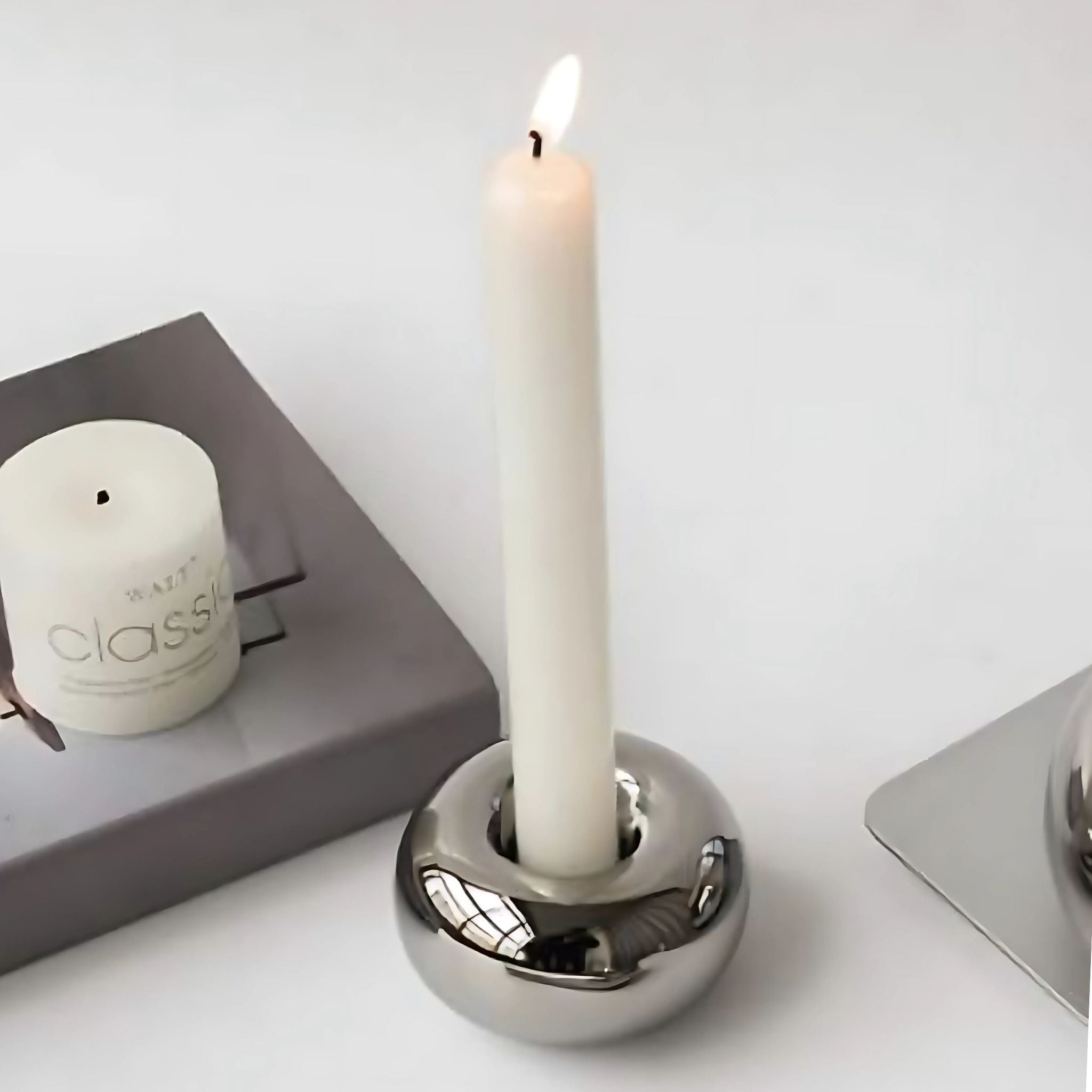 Chrome home décor - Silver Candlestick Holder.