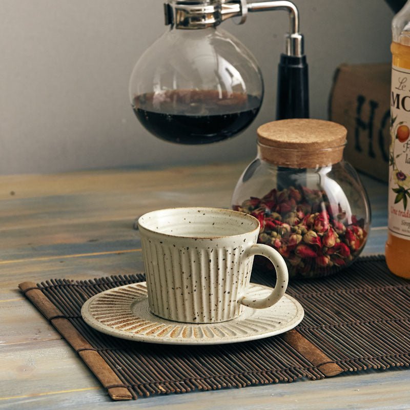 Textured Mug with Saucer - Mugs - 2pcs - ceramic - beekindled