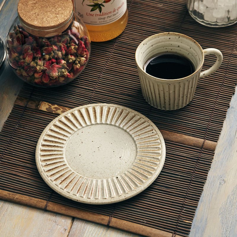Textured Mug with Saucer - Mugs - 2pcs - ceramic - beekindled