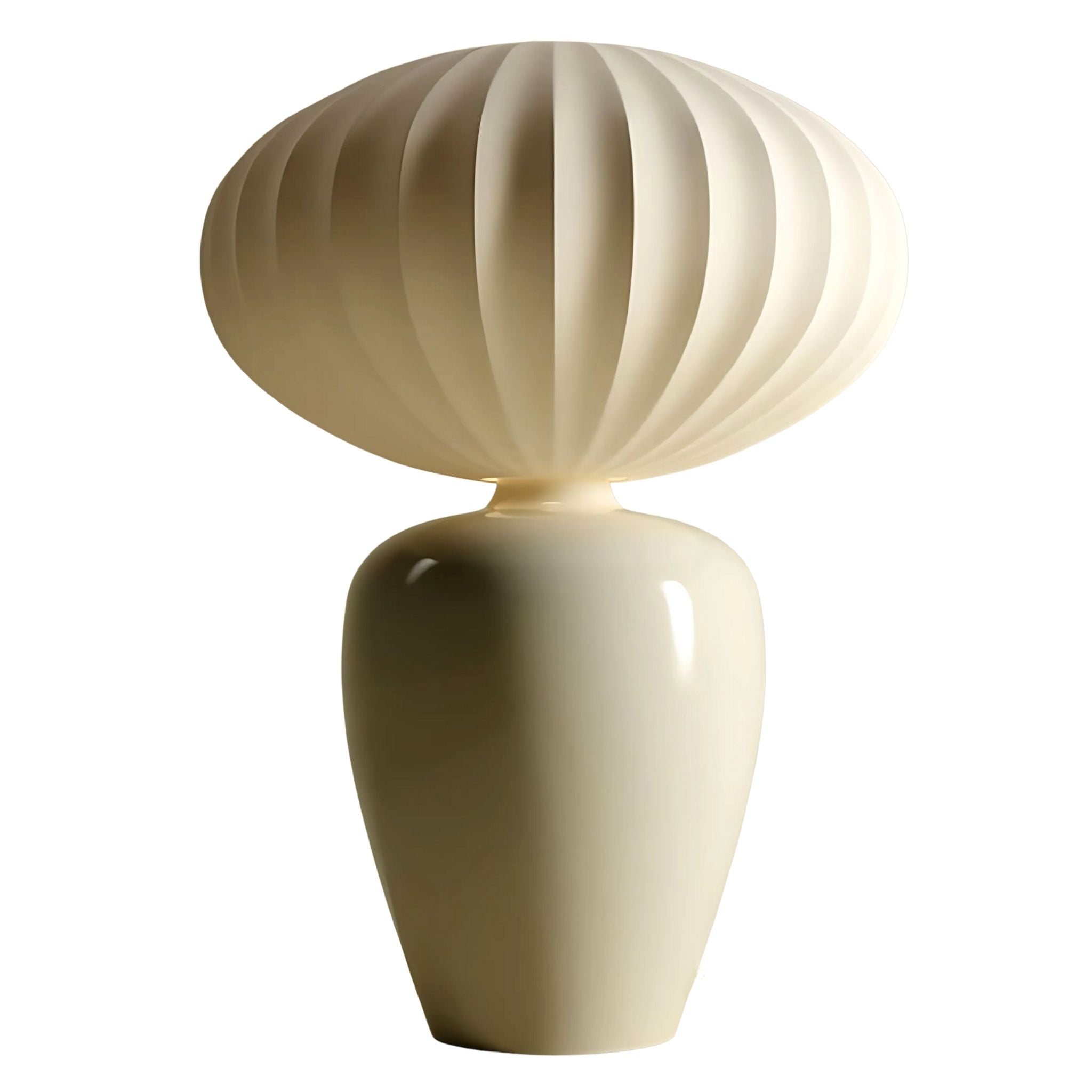 White, ceramic, decorative table lamp.