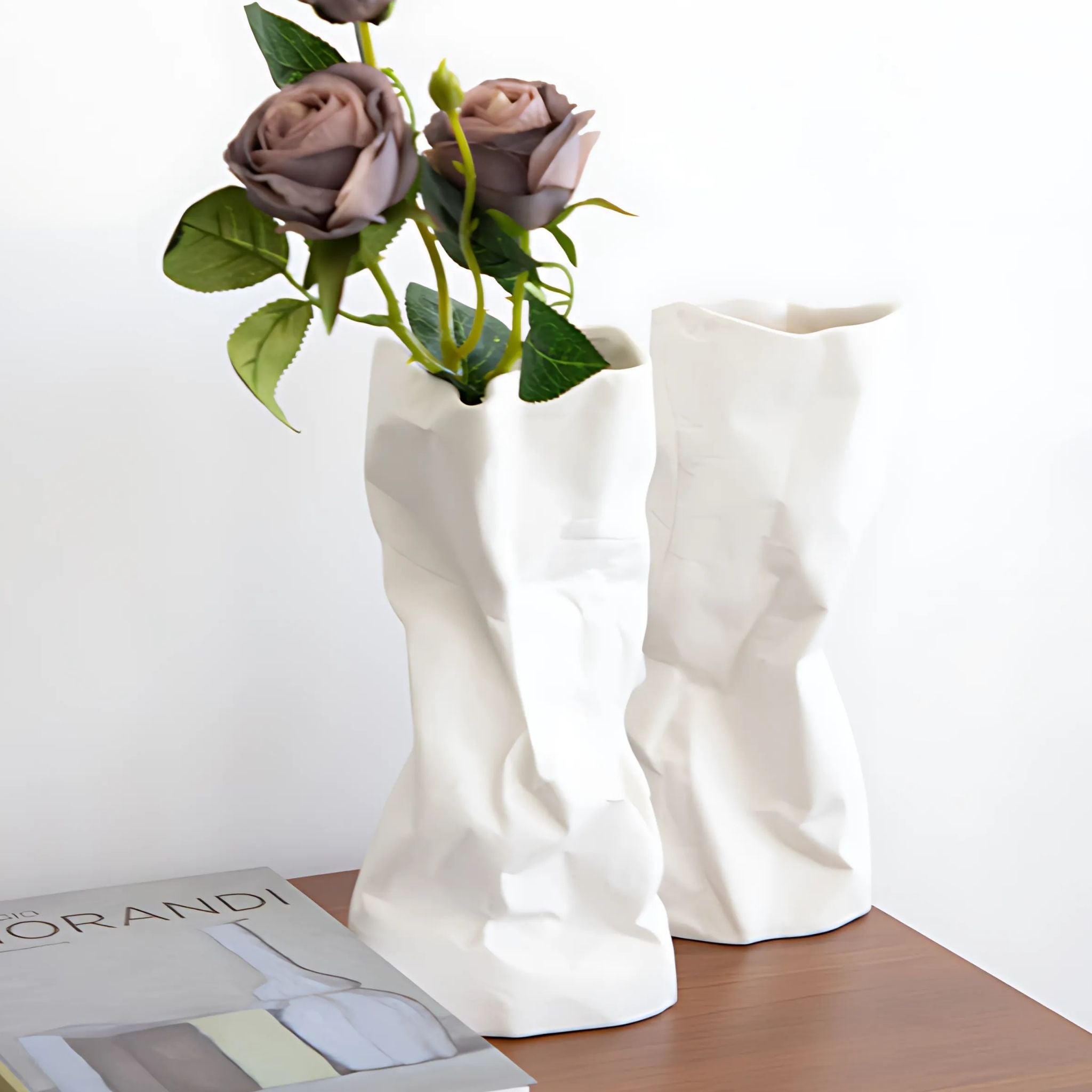 Ceramic wrap paper bag flower vases.