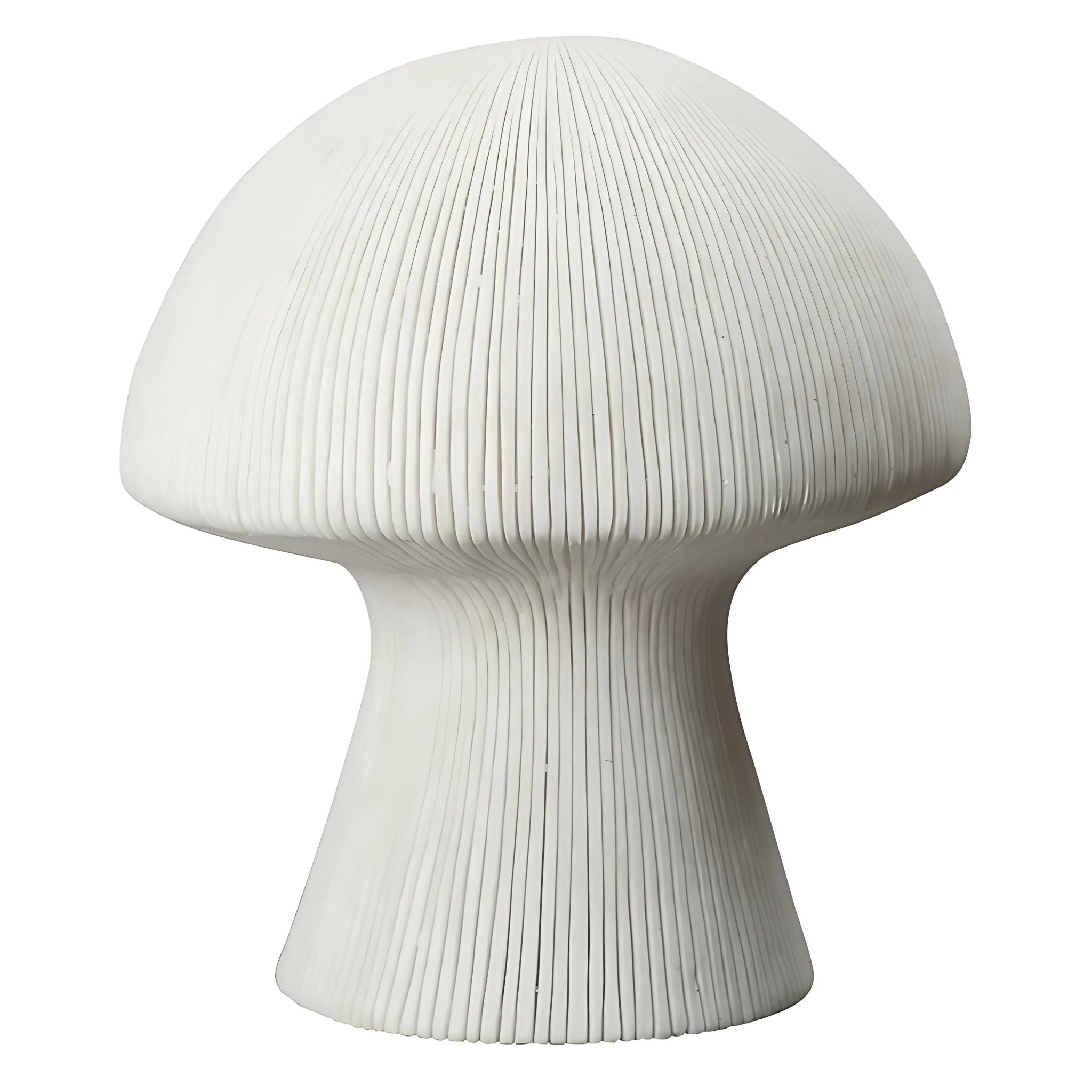 White table lamp with textured lines.