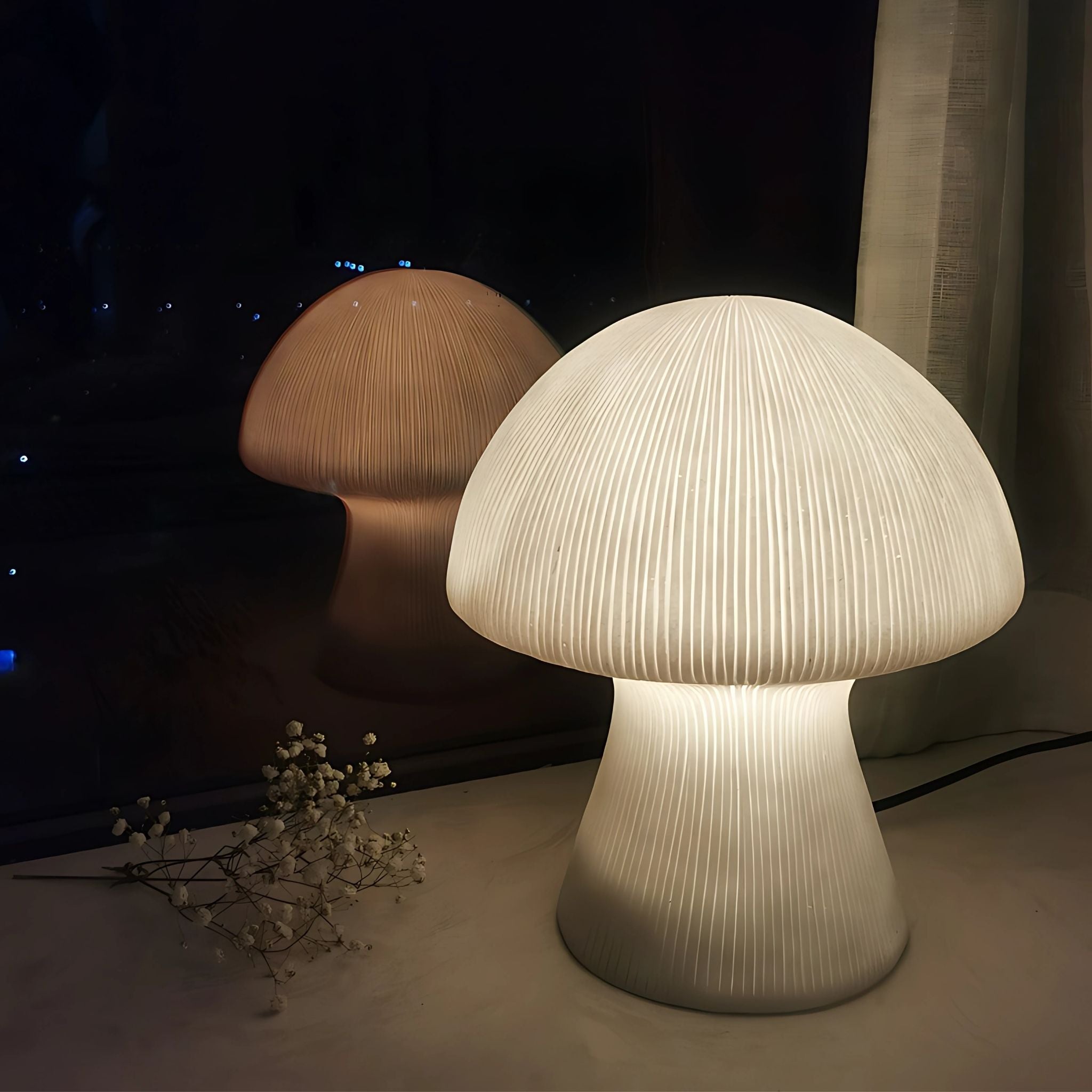 Glowing, Nordic table lamp with line texture.