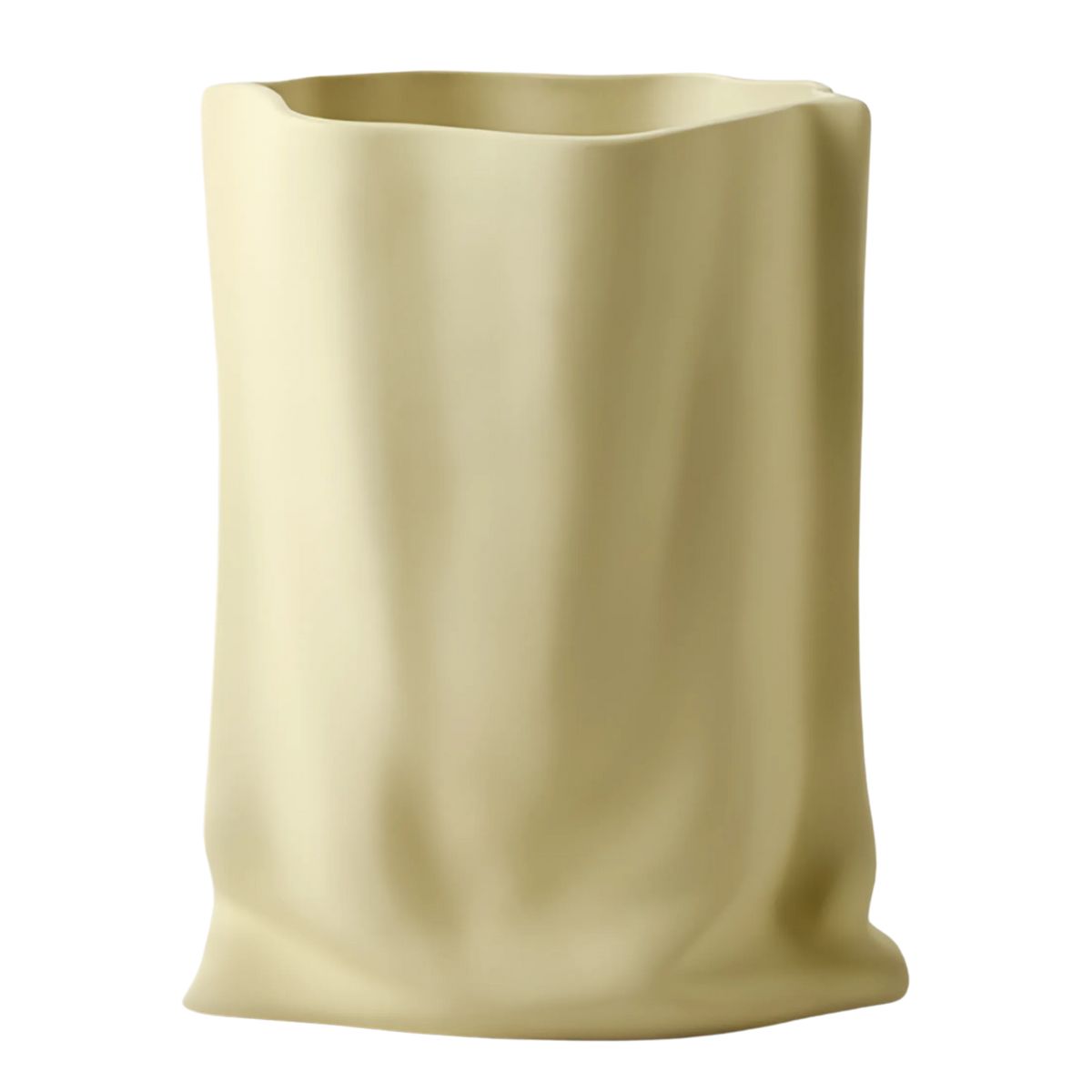 Pastel yellow ceramic bag vase.