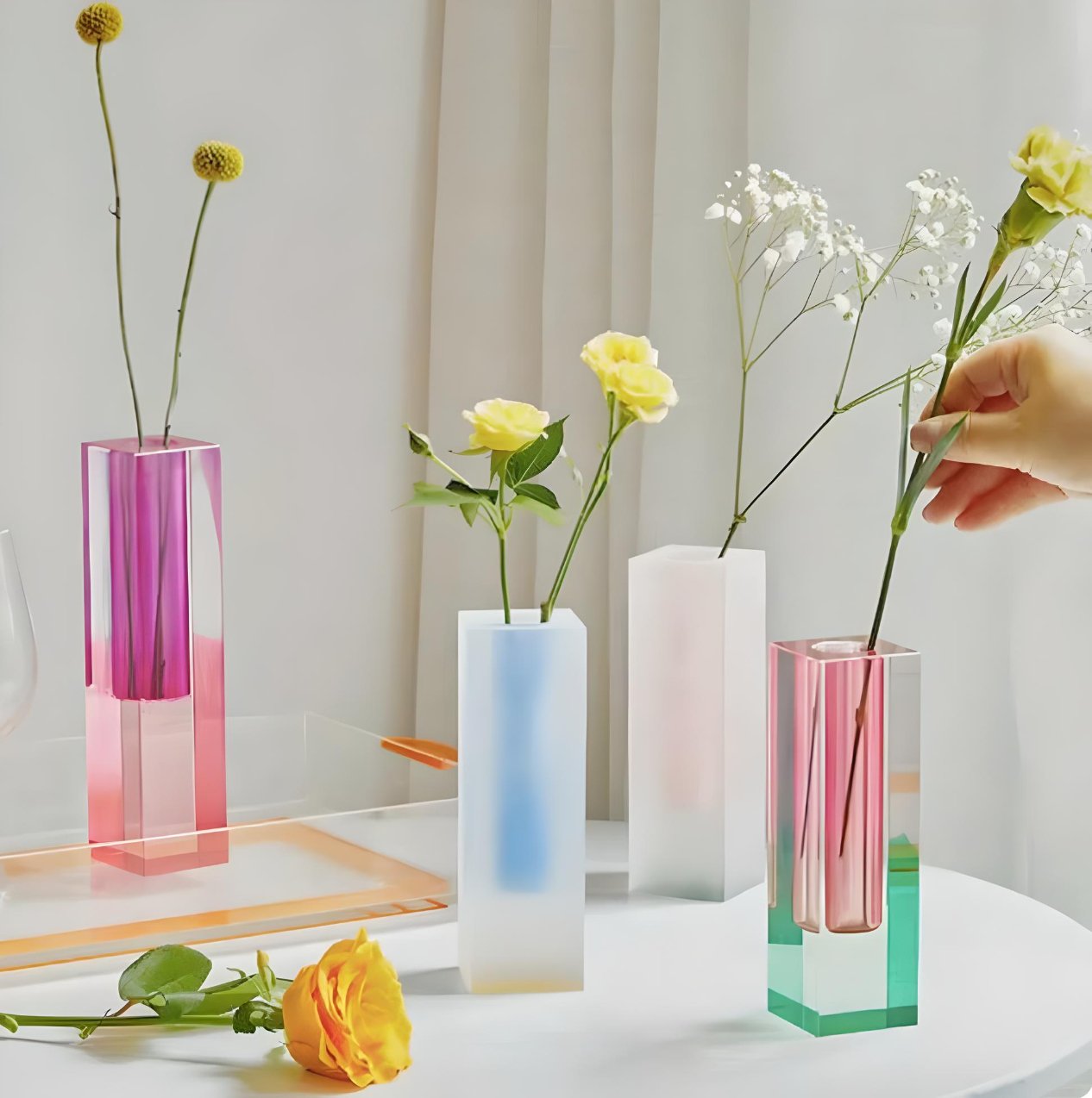 colourful cute coffee table cylinder flower vases.