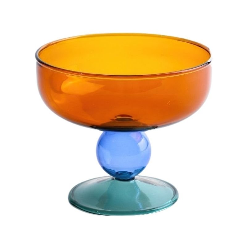 Amber blue and green glass goblet.