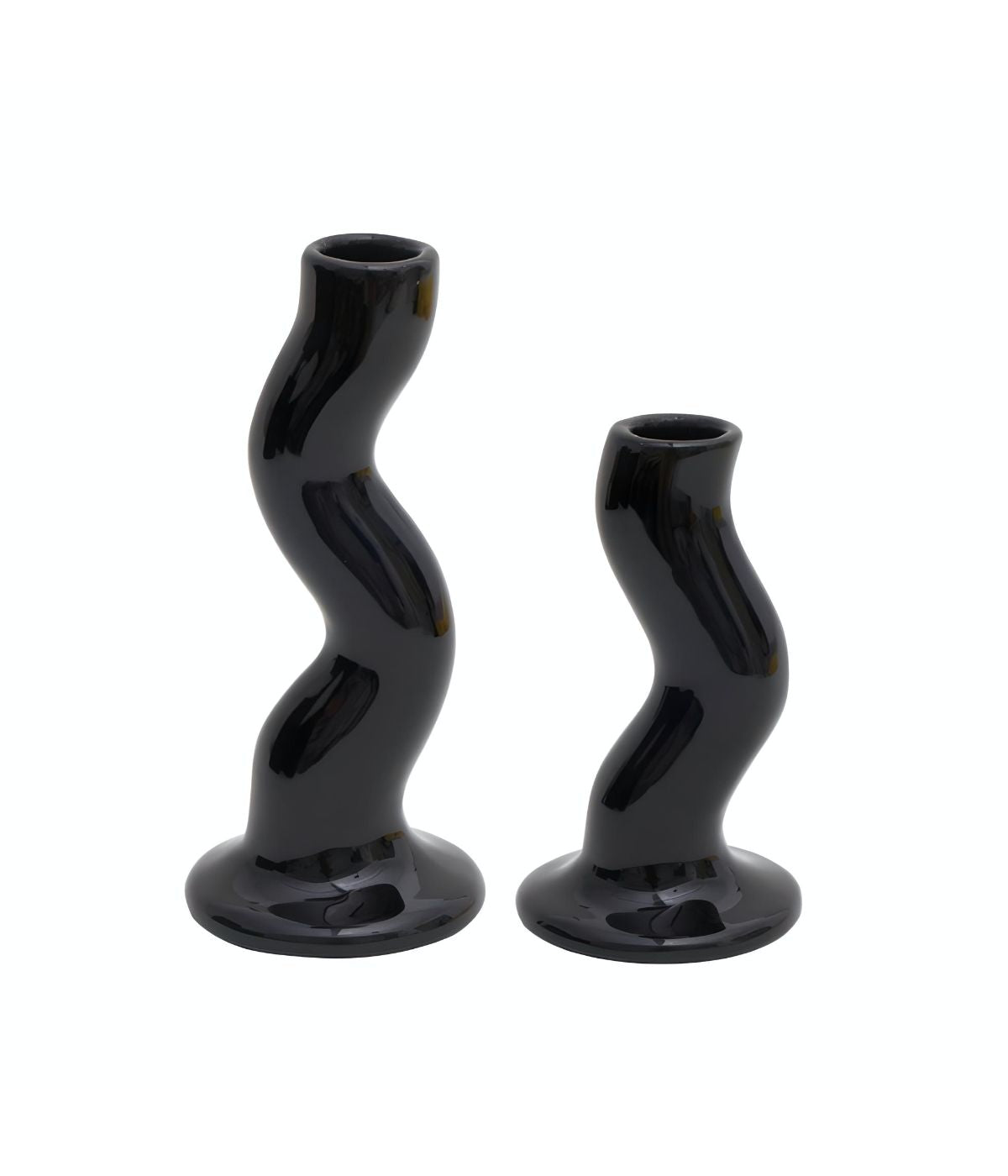 Black, wiggle ceramic candlestick holders
