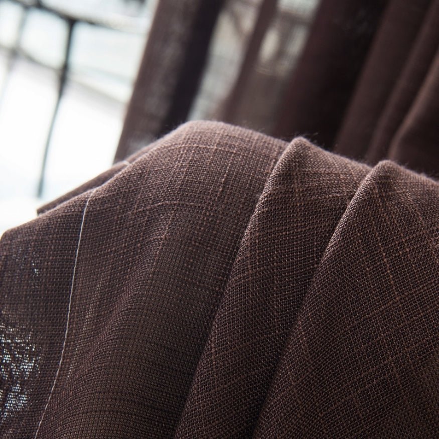 Brown, crisp, linen curtains.