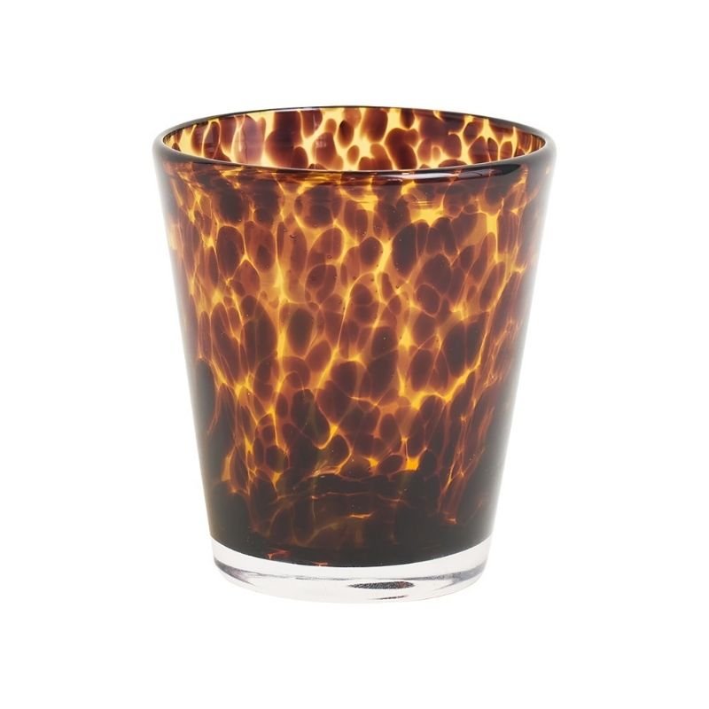 Brown tortoiseshell design drinking glass.