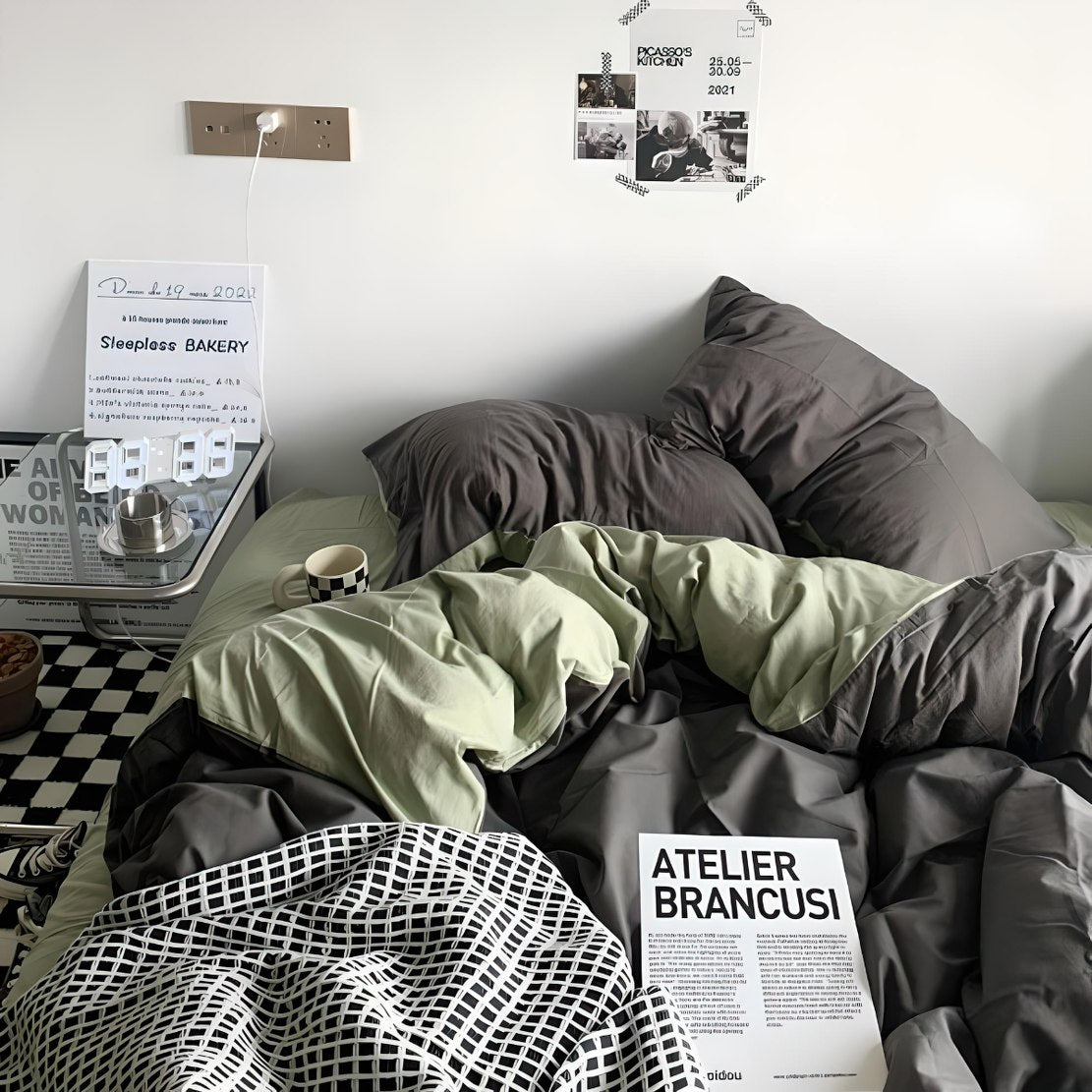 Ashy grey & green Scandi bedding set