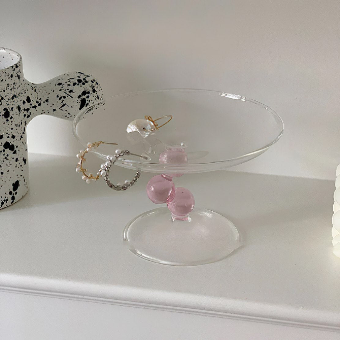 Pink glass pearl elevated jewellery tray