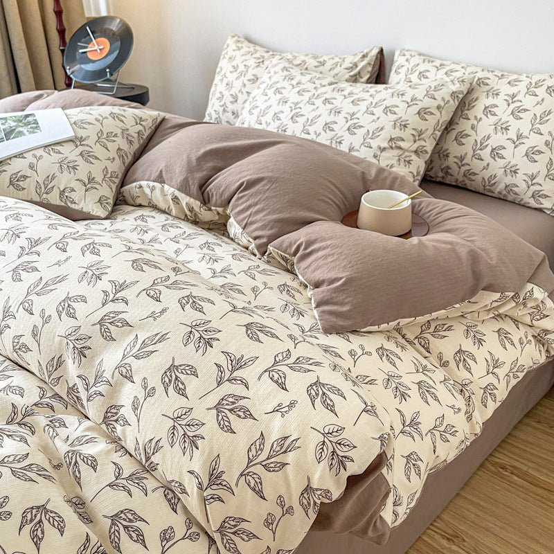 Coffee brown flower bedding set.