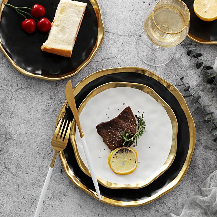 Gold Rim Dinnerware Plates / Black Tableware White black beekindled