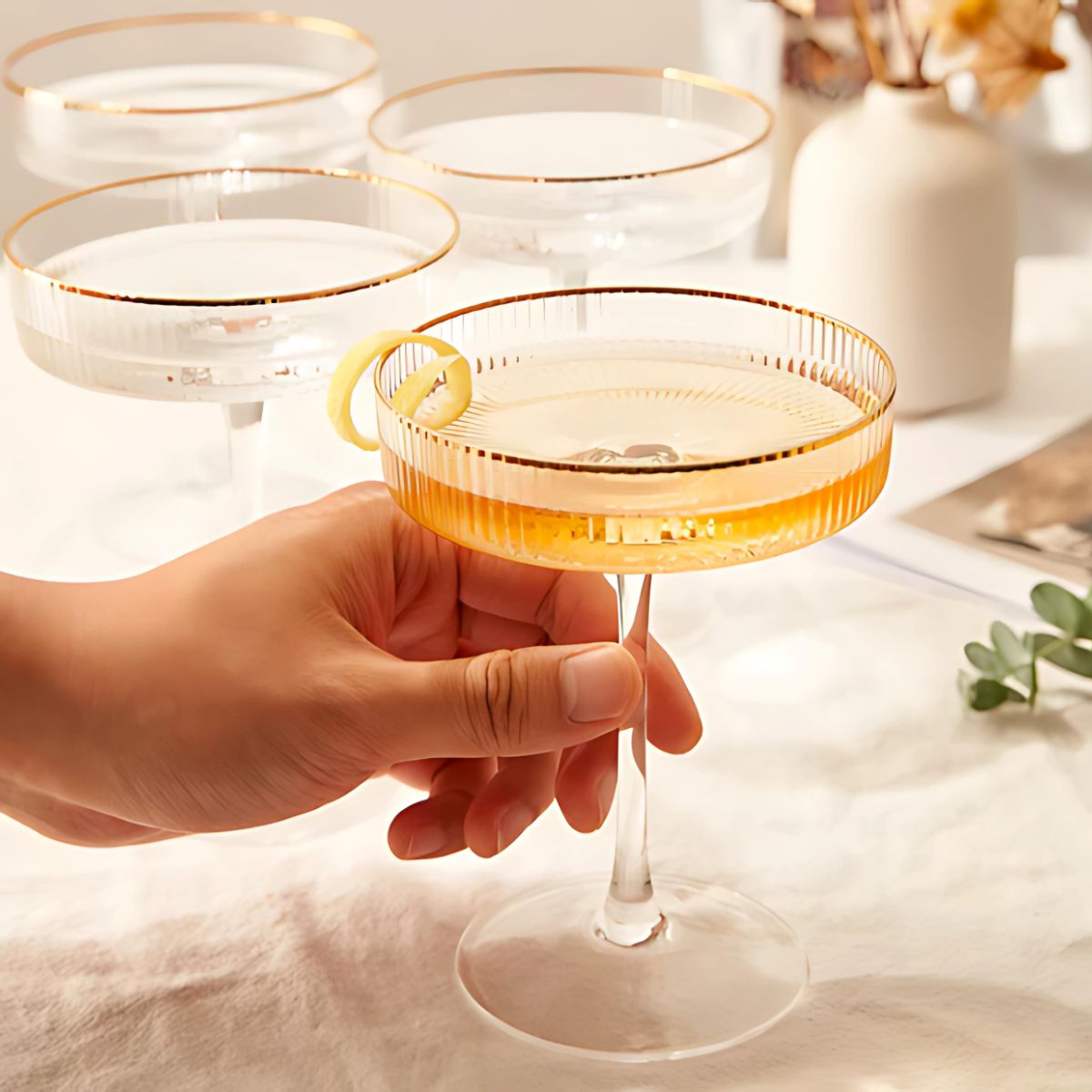 Gold Rim Stem Glass - Glass - dinnerware - drinkware - beekindled