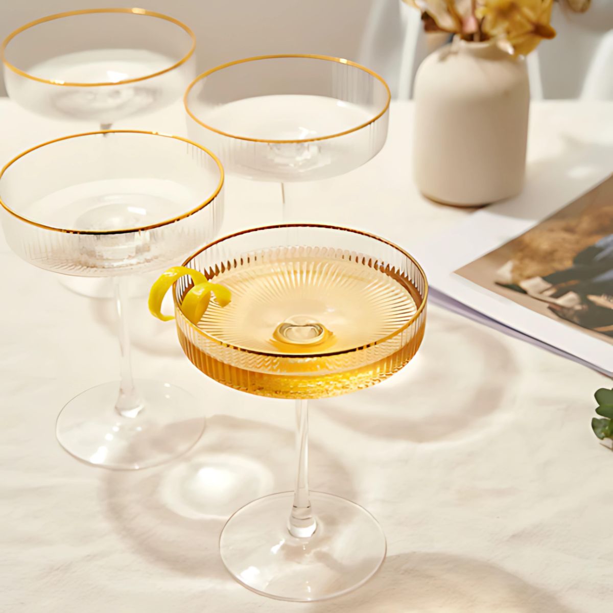 Gold Rim Stem Glass - Glass - dinnerware - drinkware - beekindled