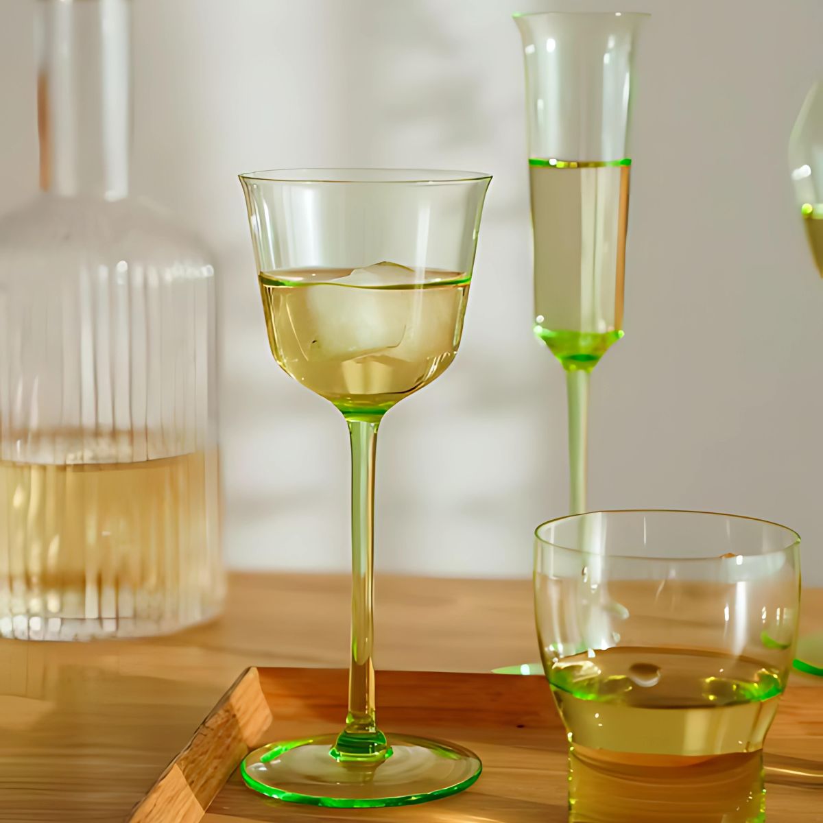 Green Glass Stemware / Champagne Glasses - Drinking Glasses - dining - drinkware - beekindled