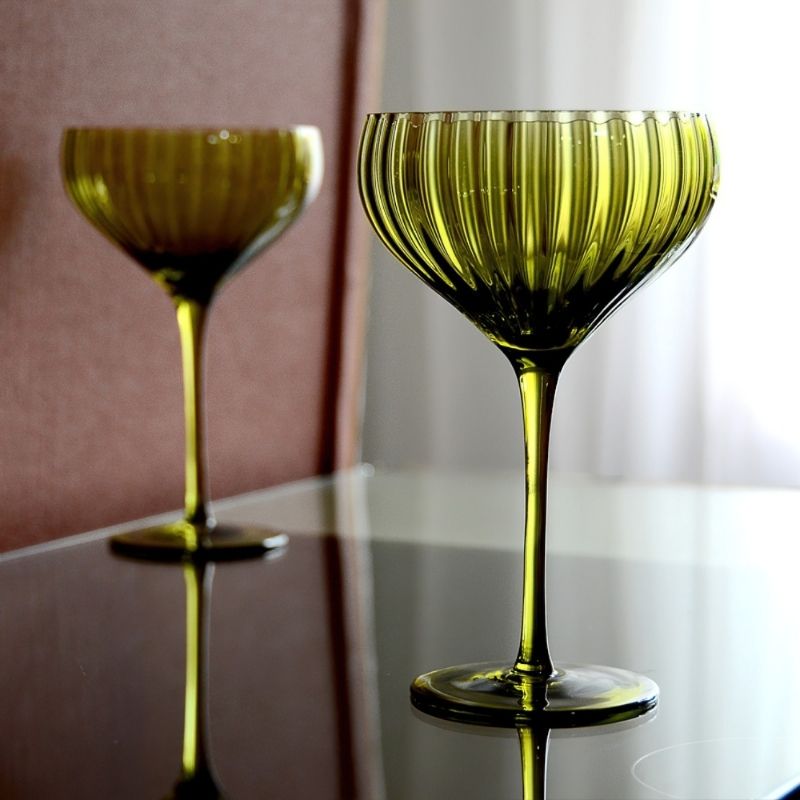 Green ripple martini glass goblets.