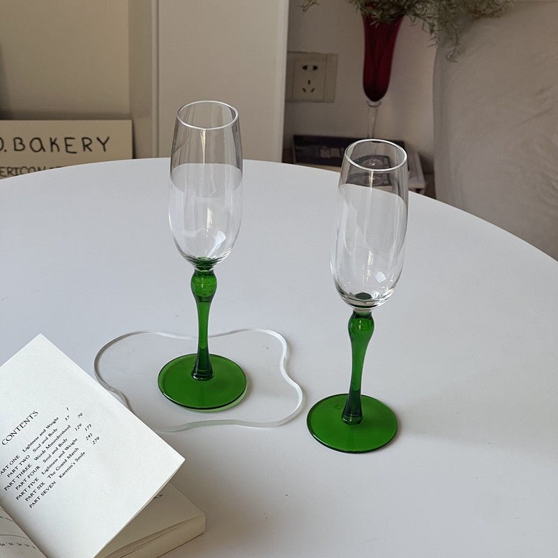 Green Stem Champagne Glassware Drinking Glasses dining beekindled