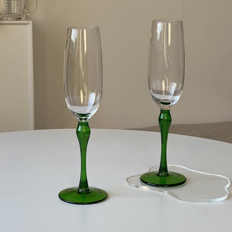 Green Stem Champagne Glassware Drinking Glasses dining beekindled