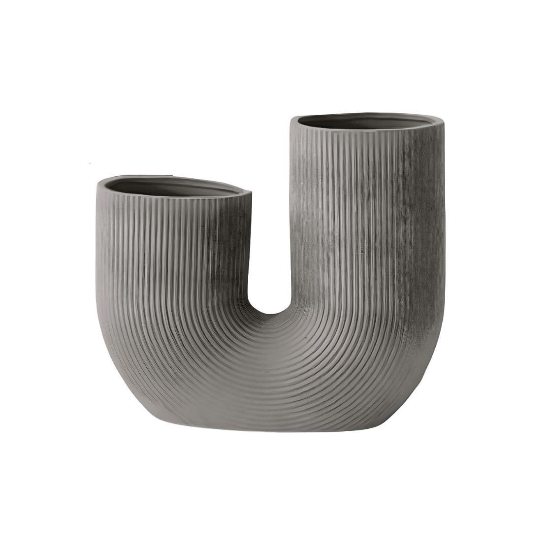 Grey, ceramic U shape vase