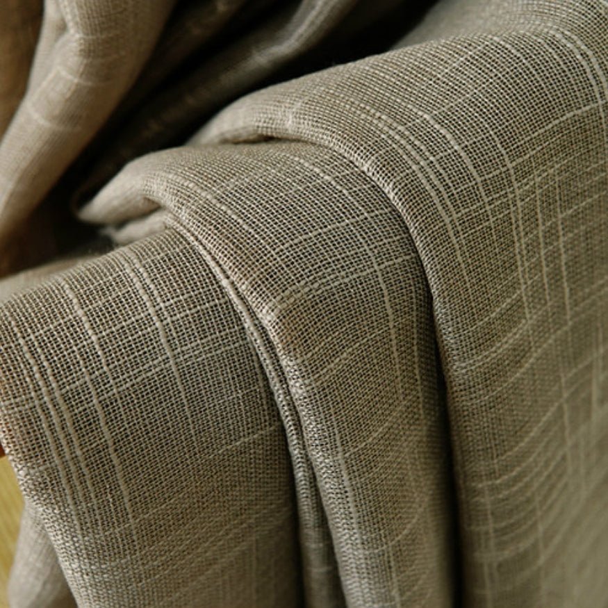 Grey, crisp, linen curtains.