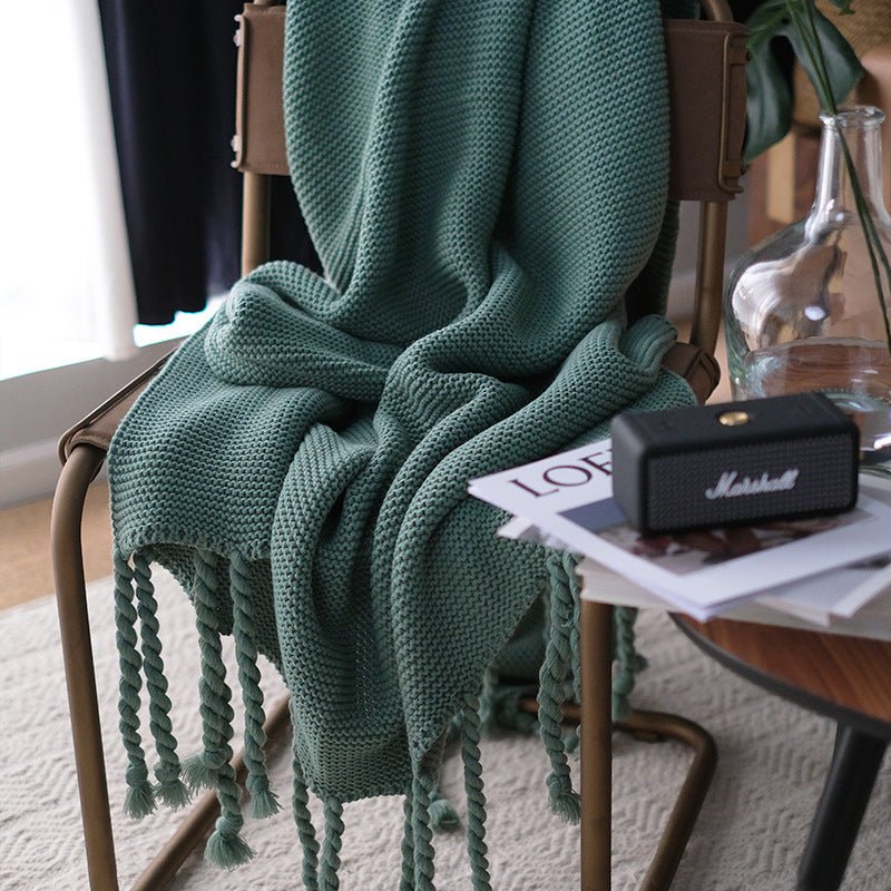 Knot Tassel Blanket Blankets Green bedroom beekindled