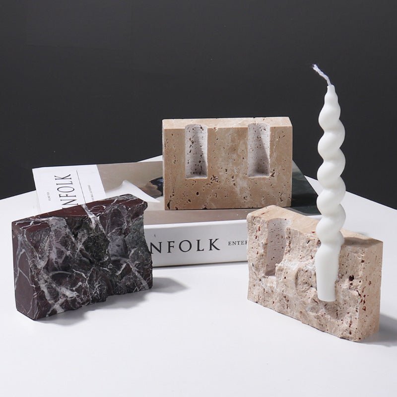 Marble Block Candle Holder Candle Holder Burgundy Marble / Ruffled candleholder beekindled