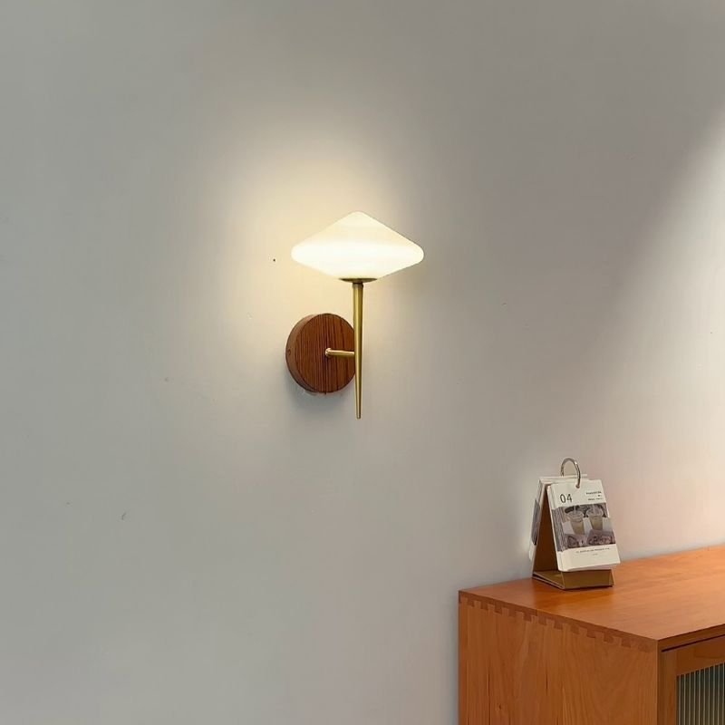 Modern wooden diamond shape wall lamp.