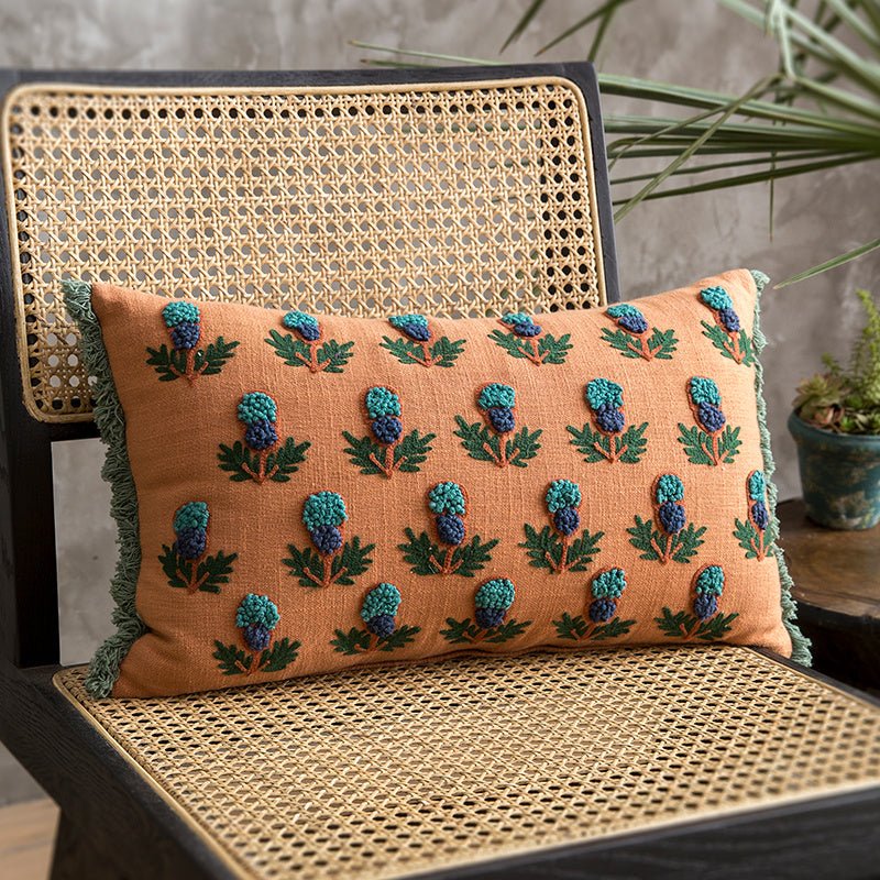 Orange Bloom Patterned Pillow Pillow bedroom beekindled