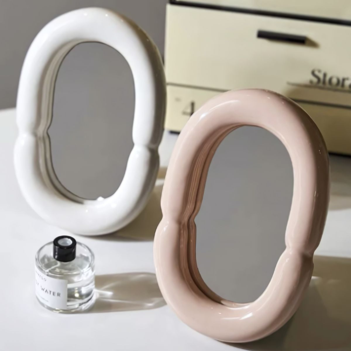 Oval Vanity Mirror Mirrors Beige bathroom beekindled