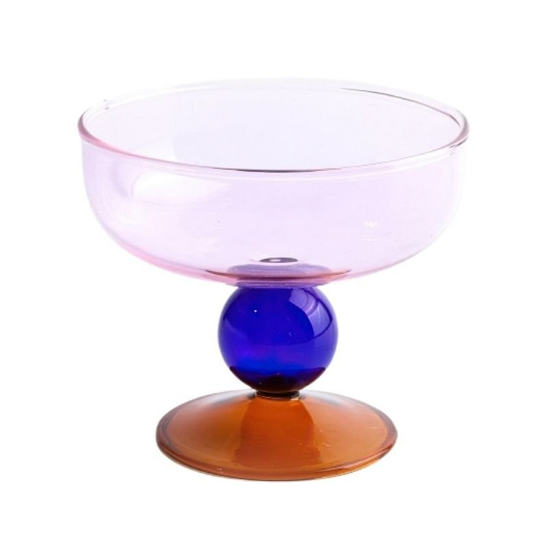 Pink, blue and amber glass goblet.