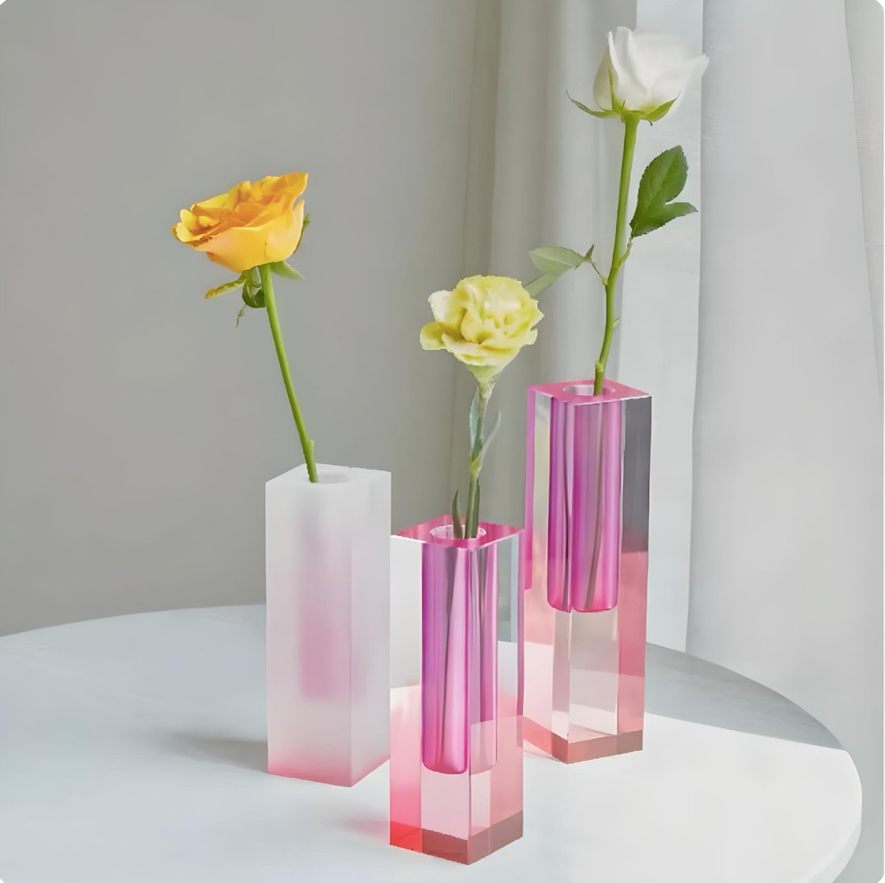 pink acrylic cylinder flower vases for coffee table.