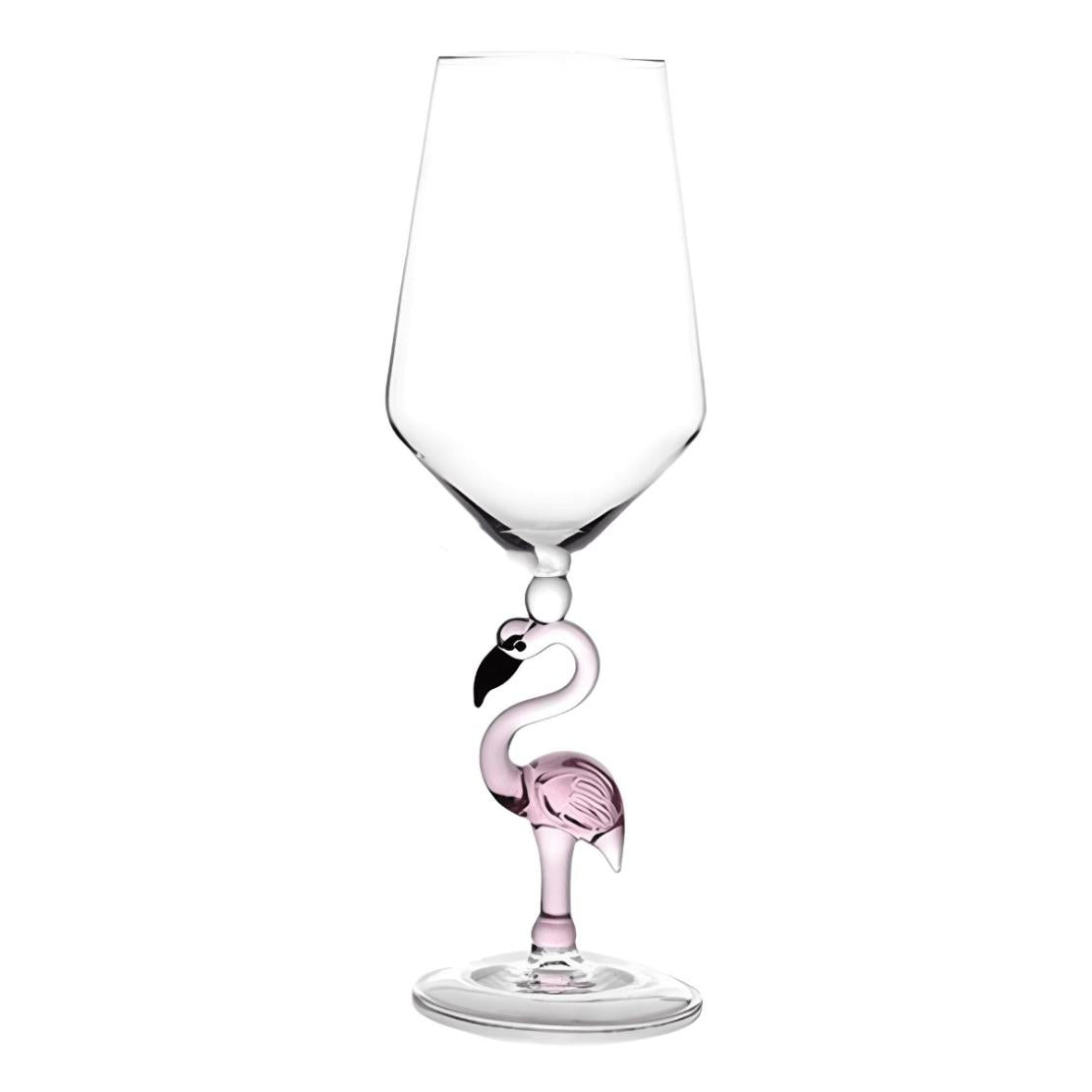 Pink flamingo stem red wine glass