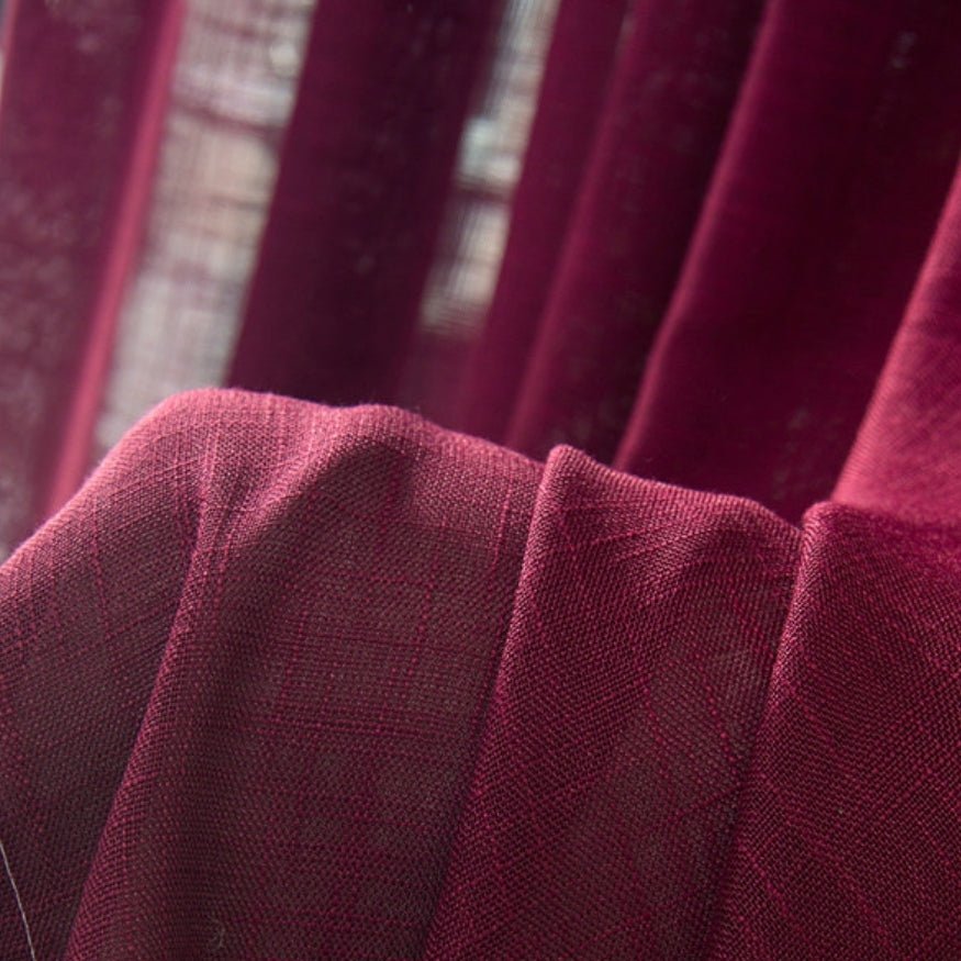Red, crisp, linen curtains.
