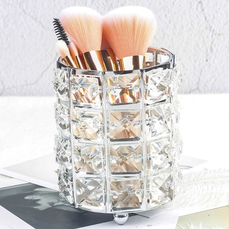 Silver diamond pearl makeup brush holder decorative storage jar.