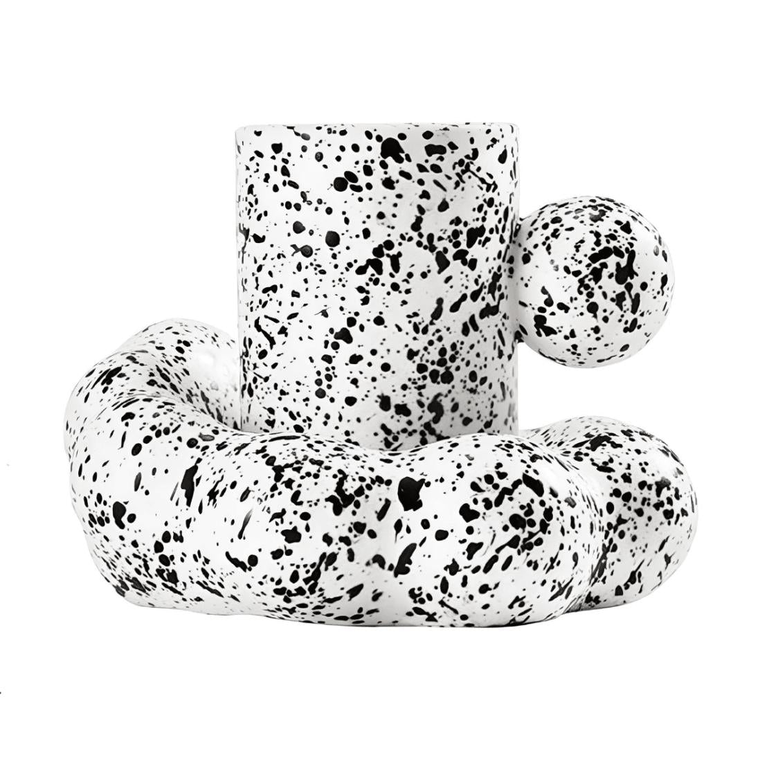 White black splash ink ball handle mug with cloud saucer