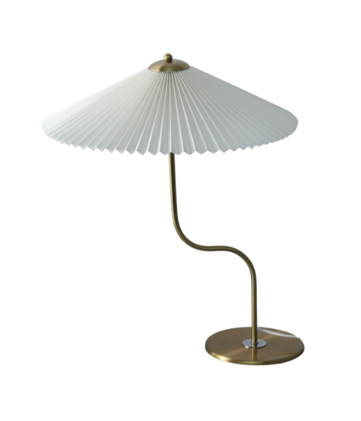 White umbrella lamp with a squiggle metal brass