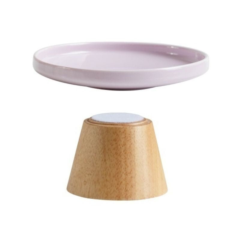 Tall wooden ceramic pink tray.