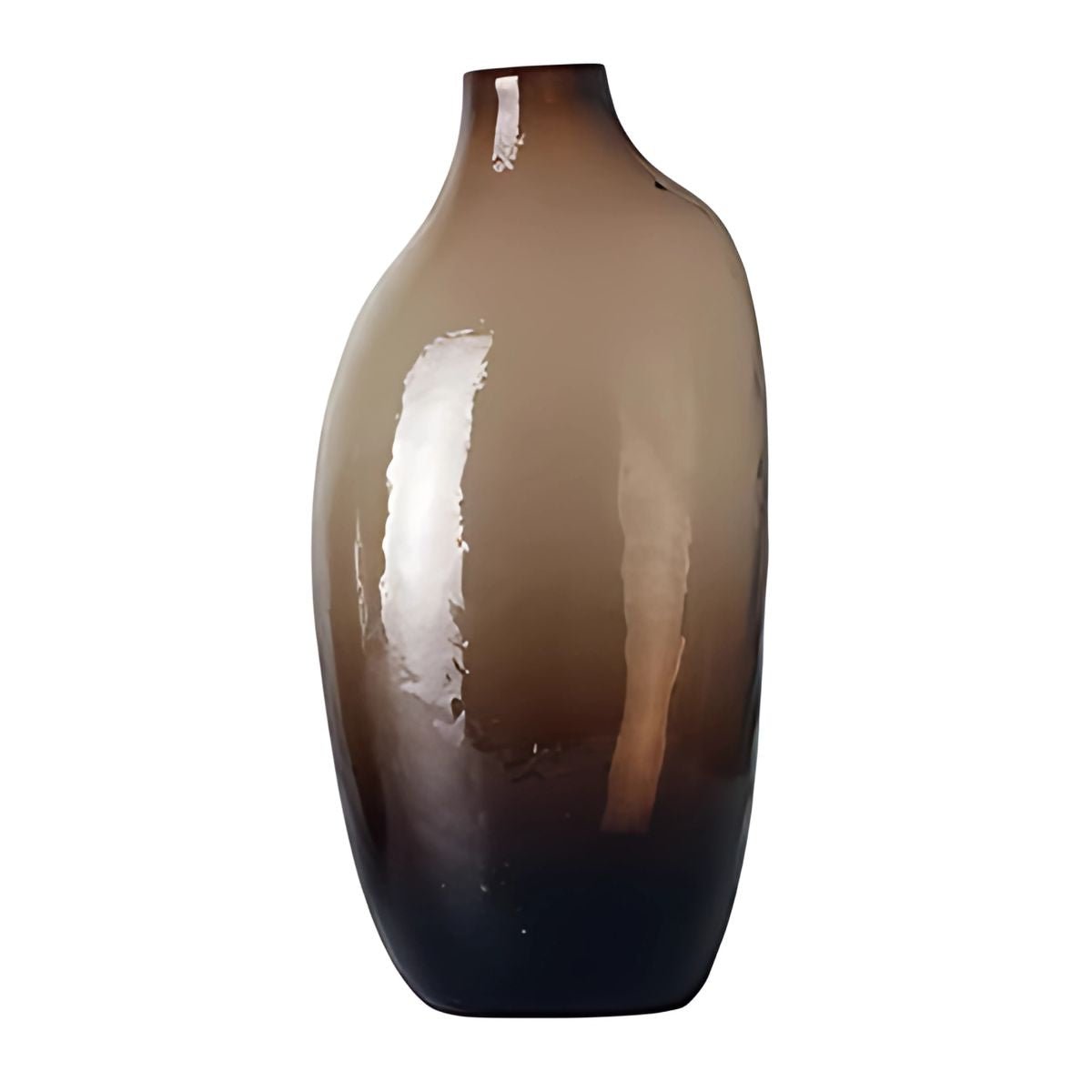 Tall, brown glass vase.