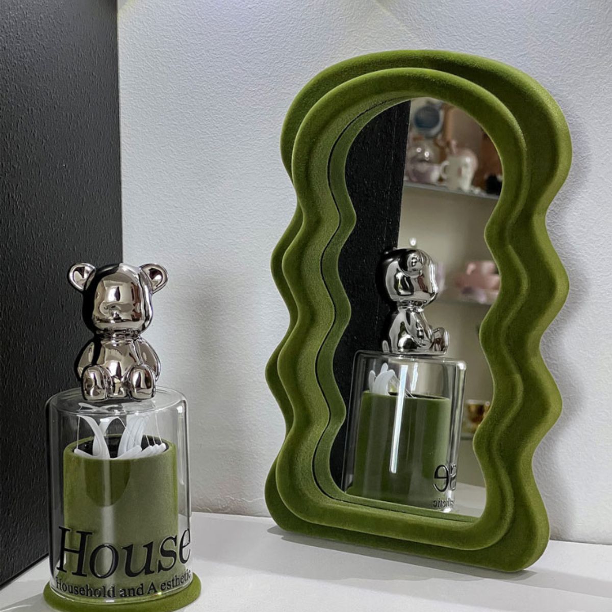 Wavy Velvet Mirror Mirrors Green bathroom beekindled