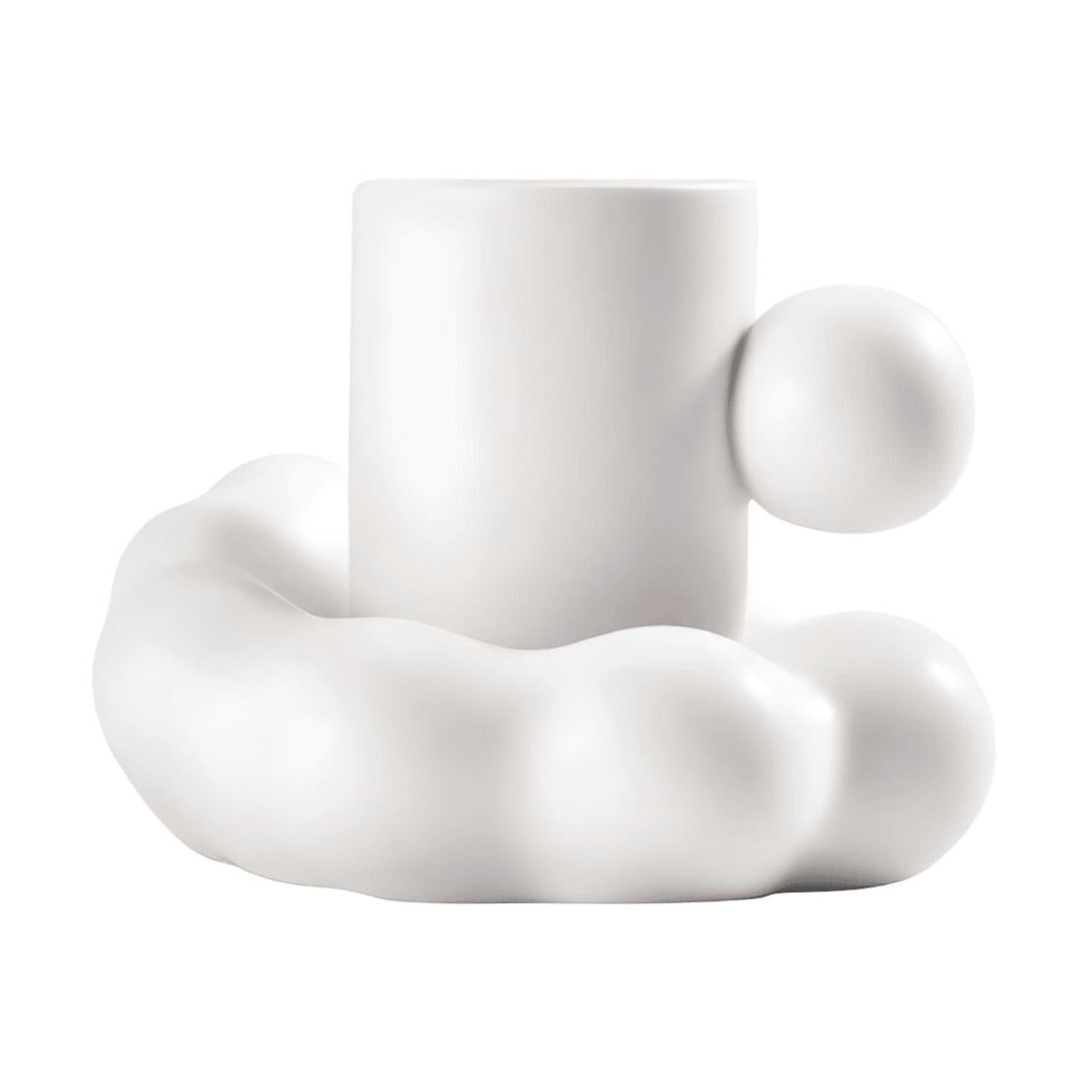 White ball handle mug with cloud saucer