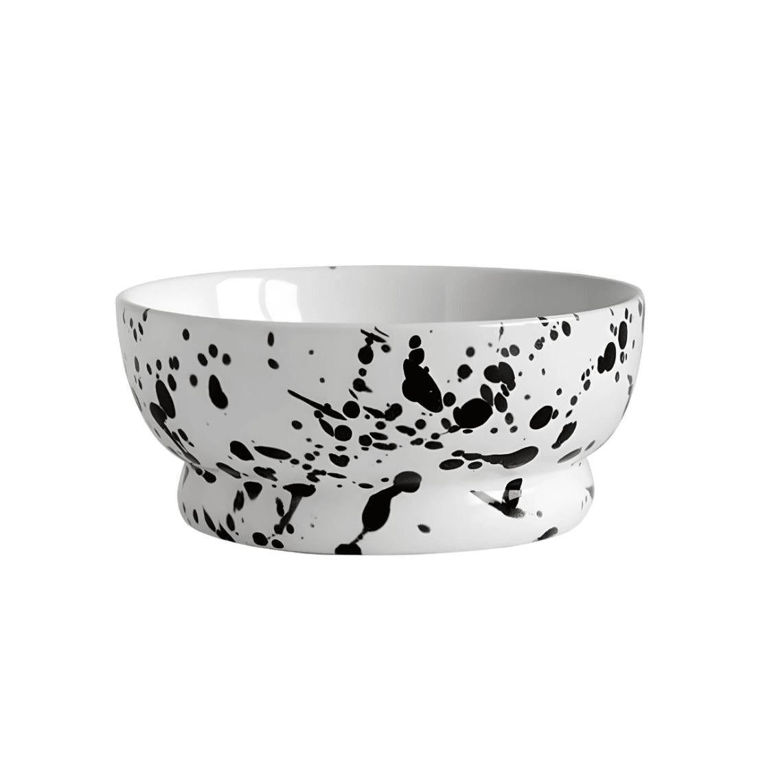 White, black splash ink ceramic bowl